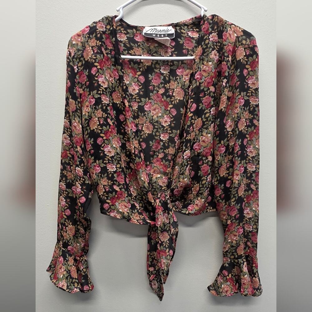 Marnie West Floral Ruffle Tie-Front Blouse size M